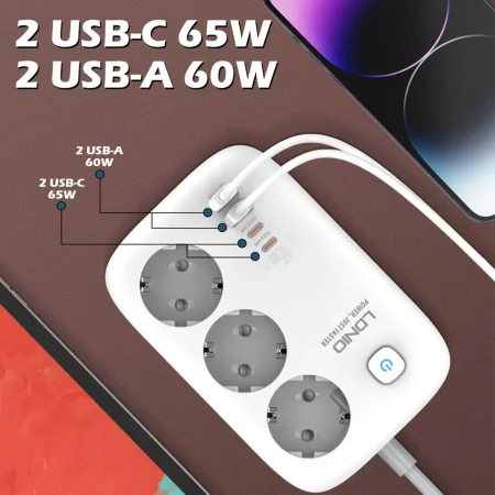 Multiprise LDNIO (siyoteam) SE3436 - 3 Prises EU 3250W, 4 Ports USB, Station de Charge Ă Domicile